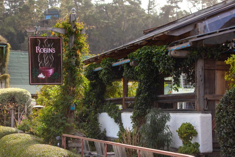 Photo at an angle of Robin's Restaurant in Cambria, CA
