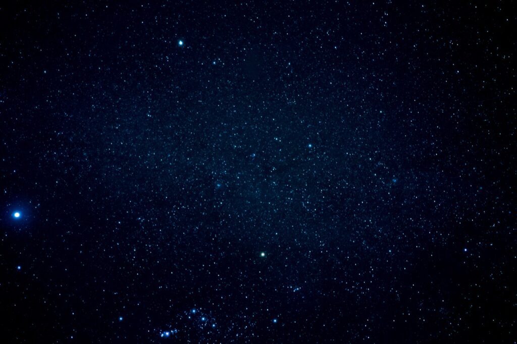 Long exposure clear night sky with shiny stars.