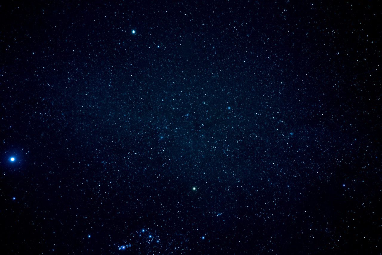 Long exposure clear night sky with shiny stars.